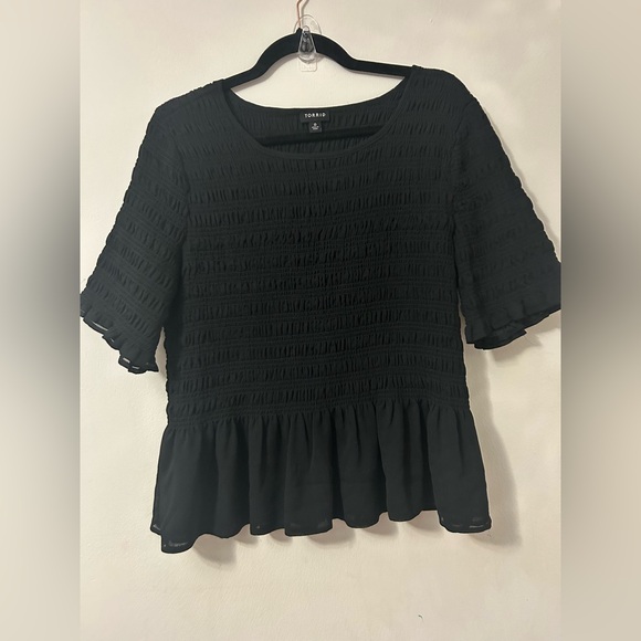Torrid Black Smocked Peplum Blouse - Picture 5 of 7
